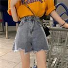 High-waist Ripped Washed Shorts