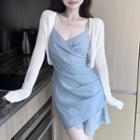 Chiffon Spaghetti Strap Dress / Plain Cardigan
