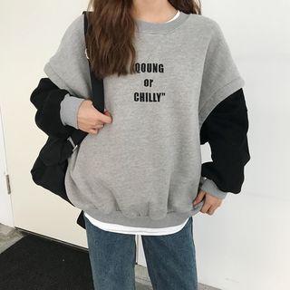 Mock Two-piece Lettering Pullover As Shown In Figure - One Size