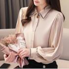 Puff-sleeve Embroidered Shirred Blouse
