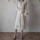 Drawstring Frilled Midi Lace Dress Light Beige - One Size