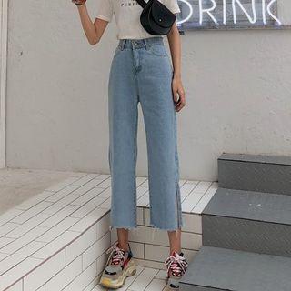 High Waist Cropped Straight-cut Jeans