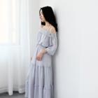 Lace Trim 3/4-sleeve A-line Maxi Dress