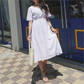 Square-neck Elastic-waist Dress