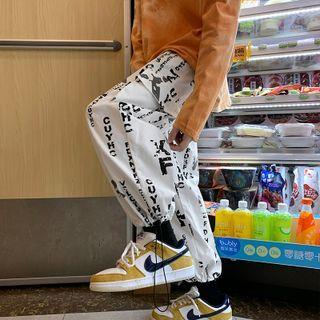 Lettering Print Drawstring-cuff Cargo Pants