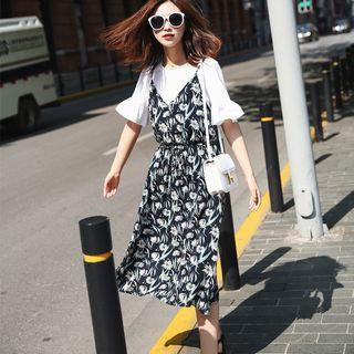 Mock Two-pieces Floral Printed Dress