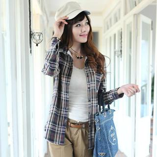 Long-sleeve Fleece-lined Plaid Shirt