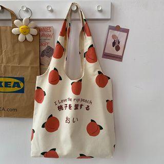 Print Canvas Tote Bag Peach - Pink & Khaki - One Size