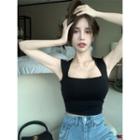 Square Neck Crop Tank Top Black - One Size