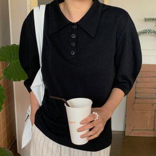 Puff-sleeve Boxy Polo Shirt