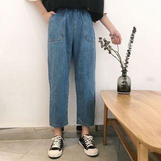Loose-fit Washed Elastic-waist Cropped Jeans