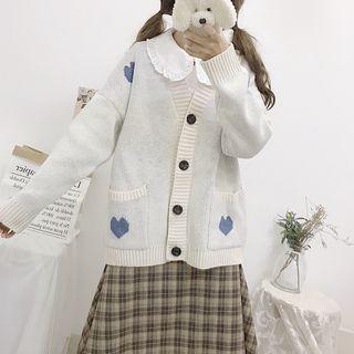 Heart Jacquard Cardigan White - One Size