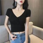 Bow Short-sleeve V-neck T-shirt