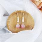 Peach Faux Pearl Alloy Dangle Earring T55 - 1 Pair - Gold & White & Pink - One Size
