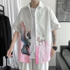 Elbow-sleeve Horse Print Shirt