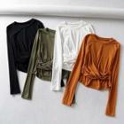 Long-sleeve Cropped Knotted T-shirt