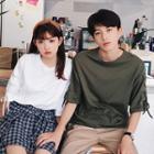Couple Matching Lace Up Detail Elbow Sleeve T-shirt