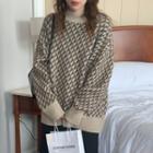 Long Sleeve Mock-neck Argyle Sweater Almond - One Size
