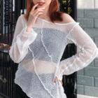 Long Sleeve Ruffled Irregular Hem Cover-up