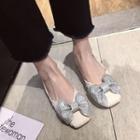 Embellished Bow-accent Square Toe Faux Leather Flats