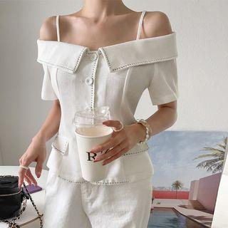 Cold-shoulder Contrast-stitch Blouse