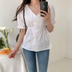 Shirred-trim Tie-side Blouse
