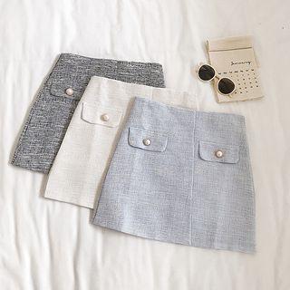 Beaded Tweed Mini Pencil Skirt
