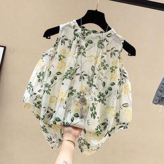 Short-sleeve Cold Shoulder Floral Print Chiffon Top