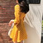 3/4-sleeve Polka Dot A-line Mini Chiffon Dress