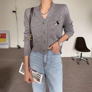 Mickey Mouse Embroidered Cropped Cardigan