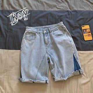 Panel Washed Denim Shorts