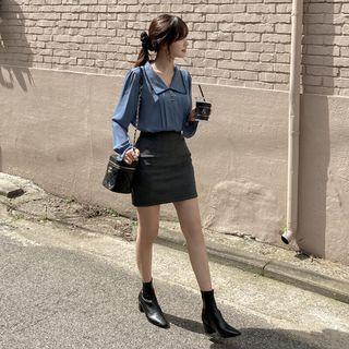 Plaid H-line Miniskirt Navy Blue - M