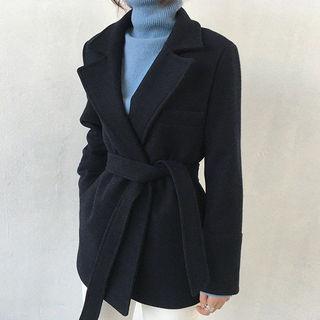 Notched-lapel Wool Blend Wrap Jacket