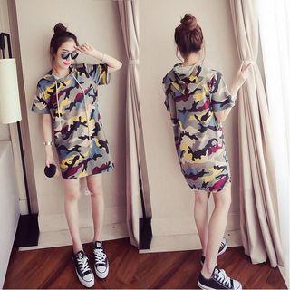 Short-sleeve Camouflage Printed Long Top