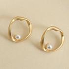 Faux Pearl Twisted Alloy Hoop Earring 1 Pair - Gold - One Size