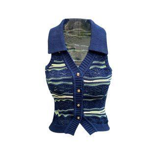 Lapel Eyelet Knit Vest