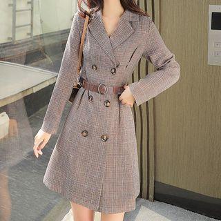 Lapel Plaid Double Breasted Long Blazer Dress