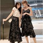 Floral Flounced Midi Skirt / Floral Tiered Spaghetti Strap Dress