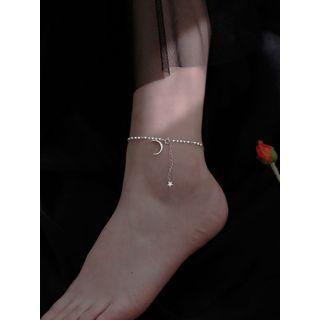 Moon & Star Sterling Silver Anklet Silver - One Size