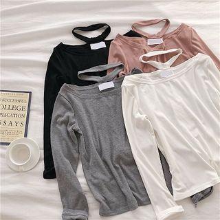 Plain Halter Long-sleeve T-shirt