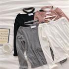 Plain Halter Long-sleeve T-shirt