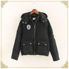 Patch Embroidered Hooded Padded Jacket
