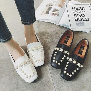 Faux Pearl Square Toe Loafers