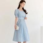 Square-neck Jacquard Midi Flare Dress