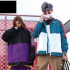 Plus Size Couple Matching Color Block Zip Jacket