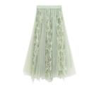 Mesh Overlay Midi Skirt Light Green - One Size