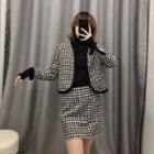 Houndstooth Single-breasted Jacket / Mini A-line Skirt