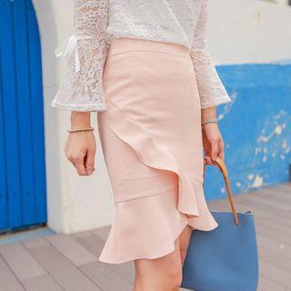 Asymmetric-hem Ruffled Skirt