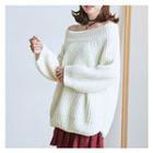 Off-shoulder Plain Sweater