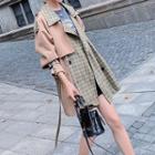 Double-breasted Plaid Panel Trench Jacket